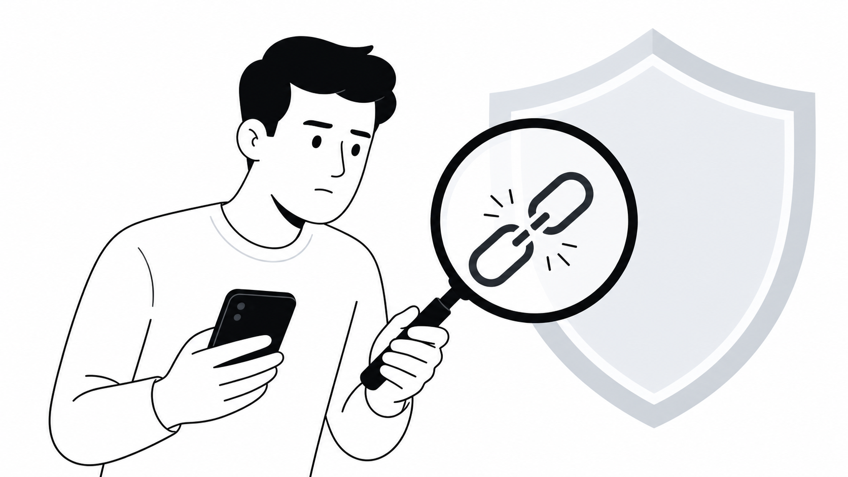 Иллюстрация: человек проверяет ссылку на подписку VPN перед использованием в приложении